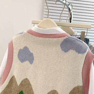 VILZSTUDIOS Oversized Jacquard Knit Sleeveless Cardigan