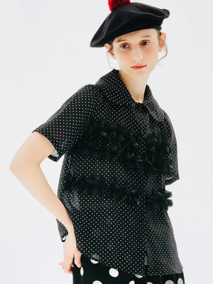 VILZSTUDIOS Black Polka Dot Lapel Shirt