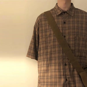 VILZSTUDIOS Plaid Loose Vintage Short Sleeve Shirt