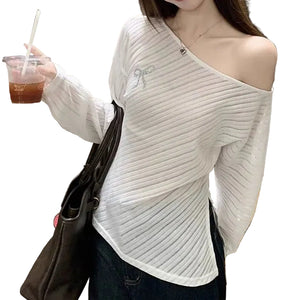 VILZSTUDIOS Off Shoulder Loose Knit Long Sleeve Top