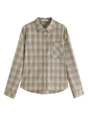 VILZSTUDIOS Retro Plaid Lapel Drop Sleeve Shirt