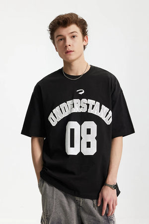VILZSTUDIOS American Letter Print Cotton Casual T-Shirt