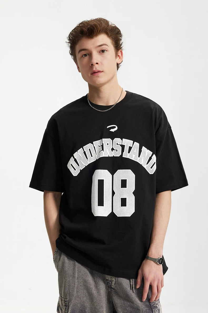 VILZSTUDIOS American Letter Print Cotton Casual T-Shirt