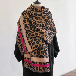 VILZSTUDIOS New Luxury Winter Leopard Two-Sided Cashmere Jacquard Scarves High Quality Women Thicken Wrap Shawl Ladies Wool Pashmina Scarf
