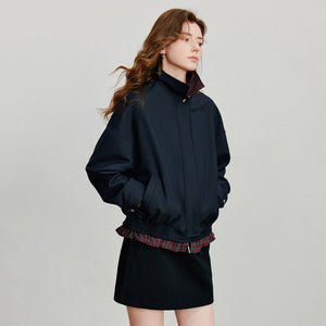 VILZSTUDIOS Patchwork Plaid Retro Navy Jacket