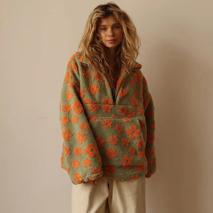 VILZSTUDIOS Cozy Zipped Flowers Print Sweater