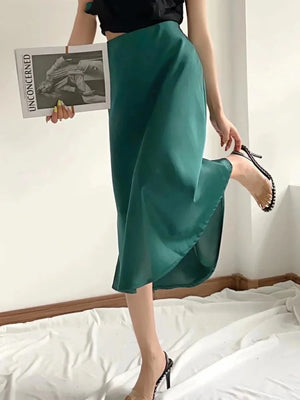 VILZSTUDIOS Elastic Waist Satin A-Line Skirt
