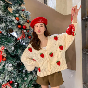 VILZSTUDIOS Cozy Strawberry Knit Cardigan