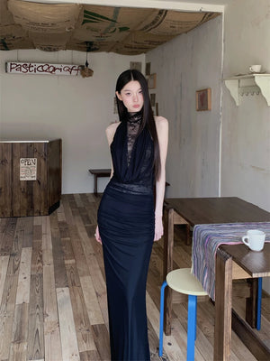 VILZSTUDIOS Elegant Black Lace Evening Mermaid Dress