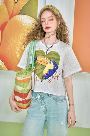 VILZSTUDIOS Loose Printed Petite Straight T-Shirt