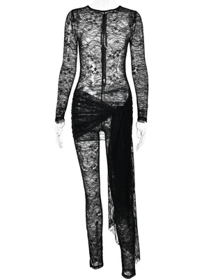 VILZSTUDIOS Black Lace Bandage Jumpsuit Long Sleeve