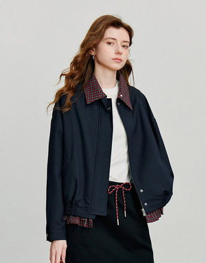 VILZSTUDIOS Patchwork Plaid Retro Navy Jacket