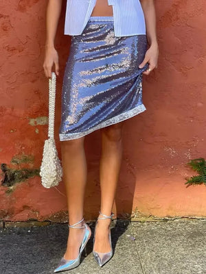 VILZSTUDIOS Summer Polka Dot Sequin White Skirt