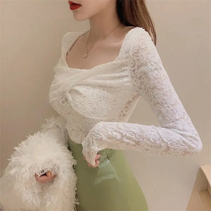 VILZSTUDIOS Lace Hollow Out Long Sleeve Top