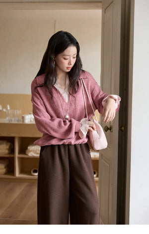 VILZSTUDIOS French Style Stand Collar Long Sleeve Top