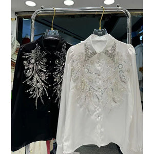 VILZSTUDIOS Luxury Beaded Rhinestone Shirt
