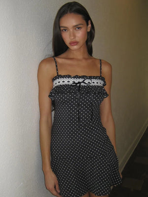 VILZSTUDIOS Polka Dot Lace Up Spaghetti Strap Mini Dress