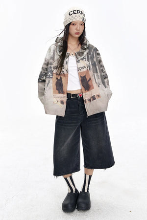 VILZSTUDIOS Retro Cats Print Loose Jacket