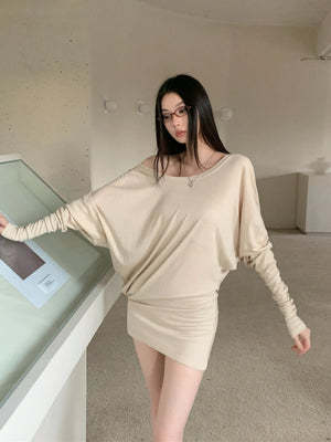 VILZSTUDIOS Cozy Knitted Batwing Casual Long Sleeve Blouse