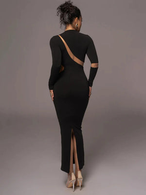 VILZSTUDIOS Patchwork Hollow Out Turtleneck Maxi Dress
