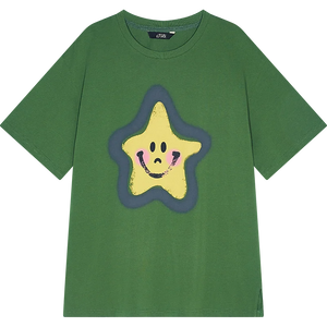 VILZSTUDIOS Smiley Star Print Short Sleeve Casual T-Shirt