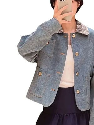 VILZSTUDIOS Plaid Contrast Denim Jacket