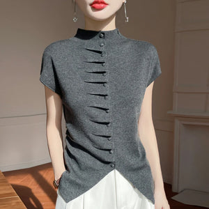 VILZSTUDIOS Luxurious Chinese Style Wool Blouse