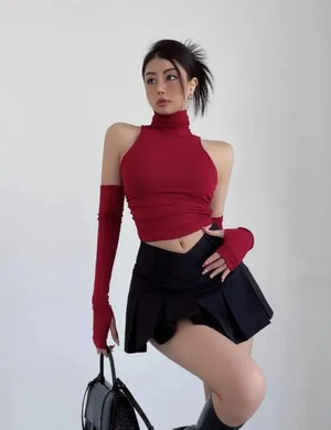 VILZSTUDIOS Pleated High Neck Tank Top