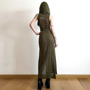 VILZSTUDIOS Gothic Sleeveless Ruffles Mesh Midi Dress