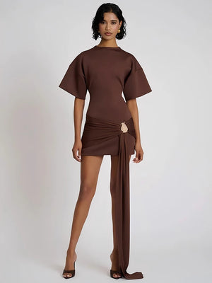 VILZSTUDIOS Short Sleeve Ruched Sexy Mini Dress
