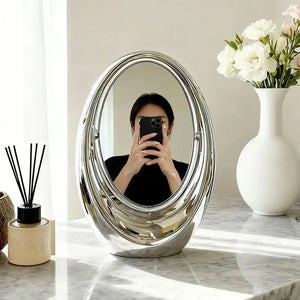 VILZSTUDIOS Korean Creative Oval Makeup Mirror Laser Double-sided Cosmetic Mirror Living Room Dressing Table Rotatable Mirror Home Decor
