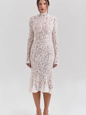 VILZSTUDIOS Elegant Floral Lace Long Sleeve Dress