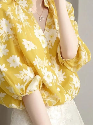 VILZSTUDIOS Unique Yellow Floral Printed Women's Shirt
