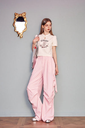 VILZSTUDIOS Sweet Cool Pink Casual Parachute Pants