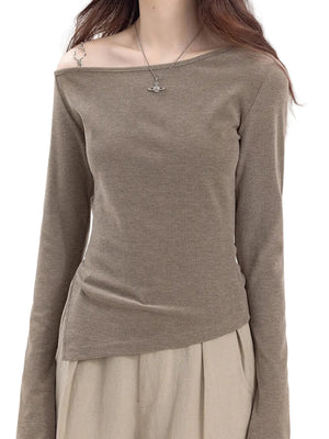 VILZSTUDIOS Asymmetrical Off Shoulder Knitted Long Sleeve Top