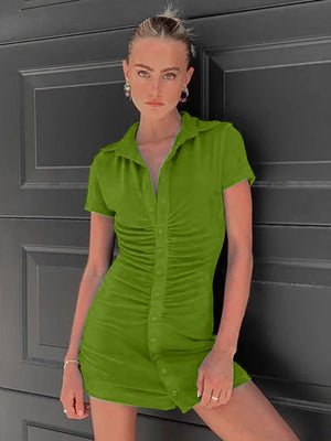 VILZSTUDIOS Green Sexy Pleated Mini Dress