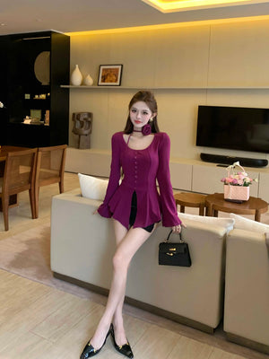 VILZSTUDIOS Chic Ruffled Knit Light Sweater