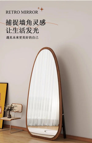 VILZSTUDIOS Bedroom Wooden Mirror Circular Standing Oval Big Decoration Full Body Modern Mirror Living Room Floor Espelhos Home Decorations