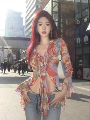 VILZSTUDIOS Fairycore Ruffled Tie Dye Crop Top