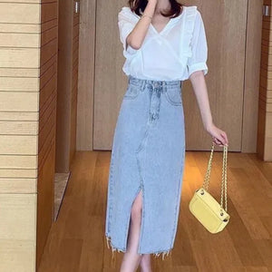 VILZSTUDIOS Versatile Korean V-Neck Solid Short Blouse