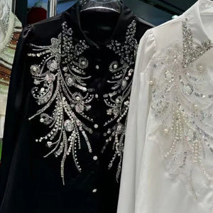 VILZSTUDIOS Luxury Beaded Rhinestone Shirt