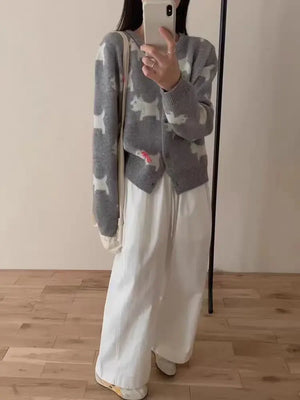 VILZSTUDIOS Cozy Jacquard Knit Bow Cardigan