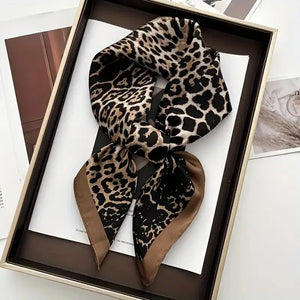 VILZSTUDIOS 70*70cm Leopard Green Brown Silk Scarf Women Simulated Silk Fresh and Elegant Versatile Headwear Clothing Bags and Square Scarf