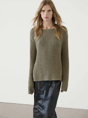 VILZSTUDIOS Green Slouchy Round Neck Sweater