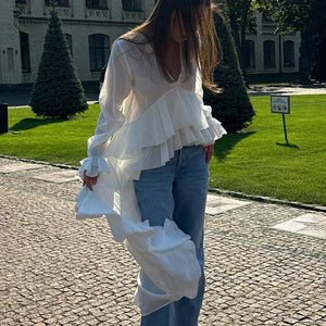 VILZSTUDIOS Ruffled Flare Sleeve V-Neck Blouse