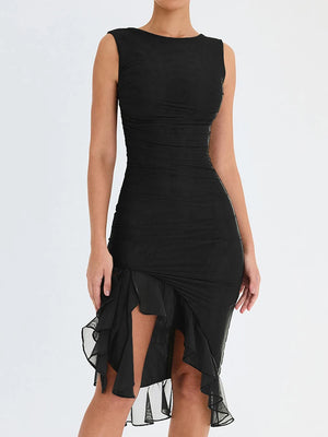 VILZSTUDIOS Ruched Irregular Midi Dress for Club