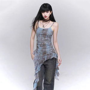 VILZSTUDIOS Gothic Tie Dye Mesh Tank Top