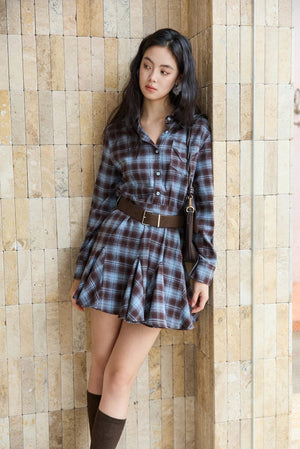 VILZSTUDIOS Blue Plaid Retro Mini Dress