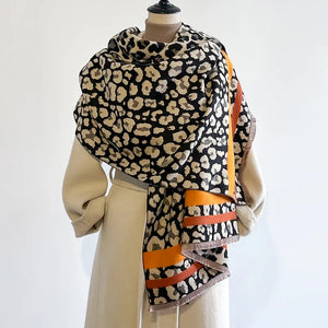 VILZSTUDIOS New Luxury Winter Leopard Two-Sided Cashmere Jacquard Scarves High Quality Women Thicken Wrap Shawl Ladies Wool Pashmina Scarf