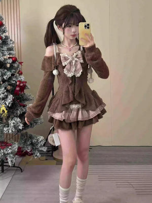 VILZSTUDIOS Sweet Lolita Bow Plaid Skirt